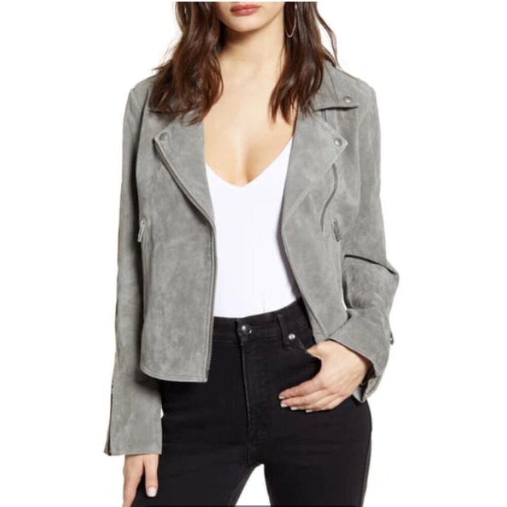 BLANKNYC Suede Leather Moto Jacket Womens S Gray Zippers SL8 Cropped Next Level
